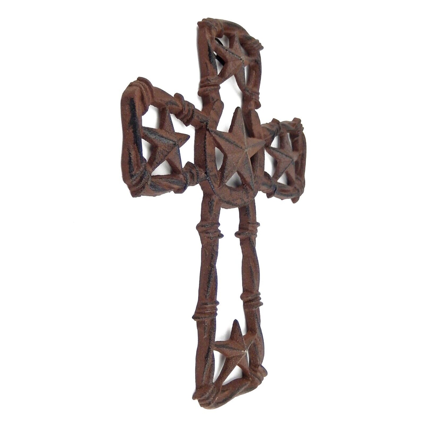 Western Cast Iron Horseshoe Stars Barbed Wire Wall Cross Rustic Brown 9 3/4 in