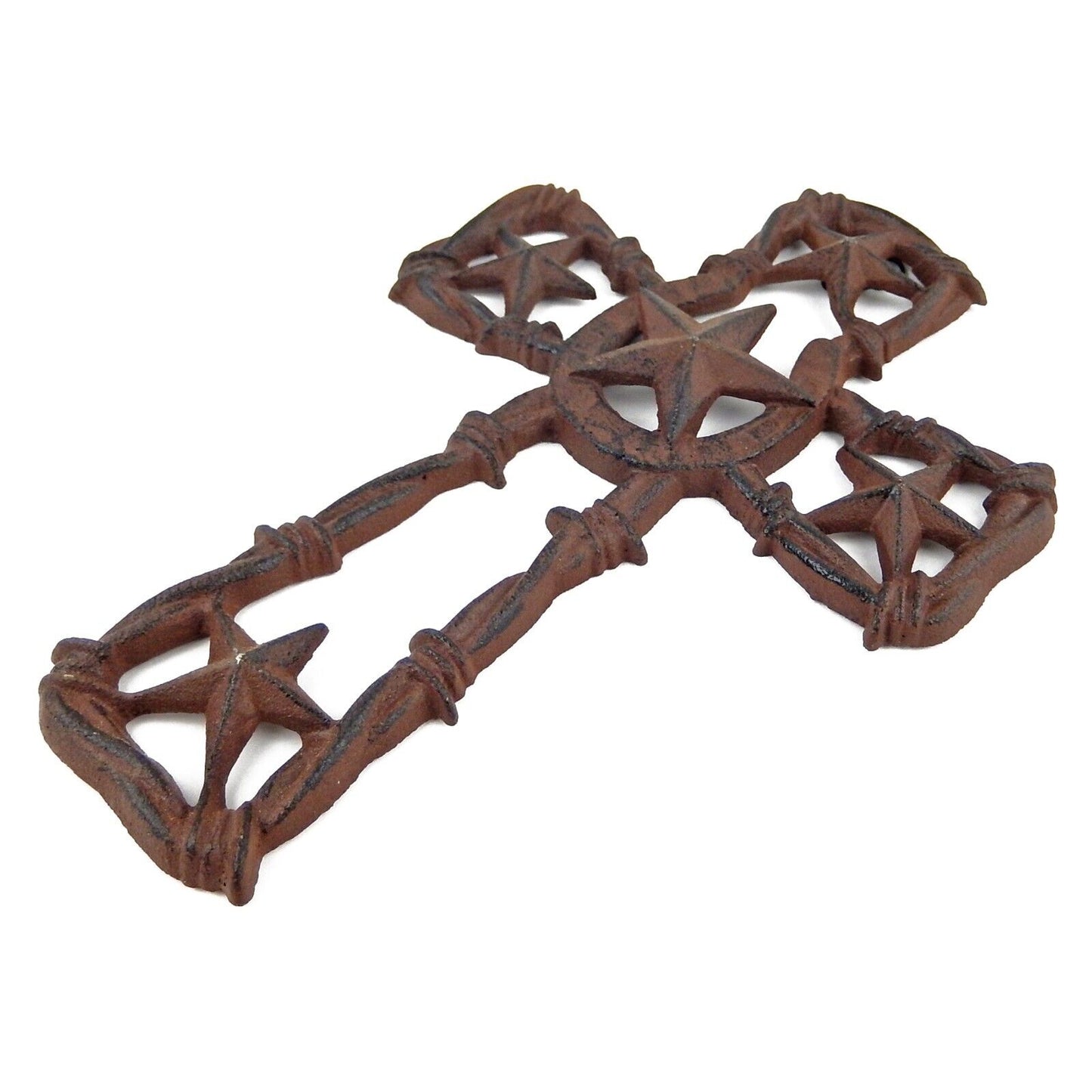 Western Cast Iron Horseshoe Stars Barbed Wire Wall Cross Rustic Brown 9 3/4 in