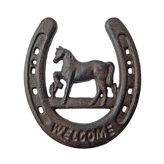 Rustic Cast Iron Lucky Horseshoe Horse Welcome Wall Decor Sign 7.25 x 6.5 inch